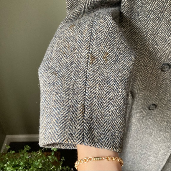 J.G. Hook | Vintage Wool Double Breasted Herringbone Trench Duster Coat - Picture 8 of 14